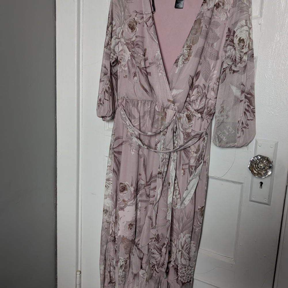 Floral Wrap Dress in Soft Pink